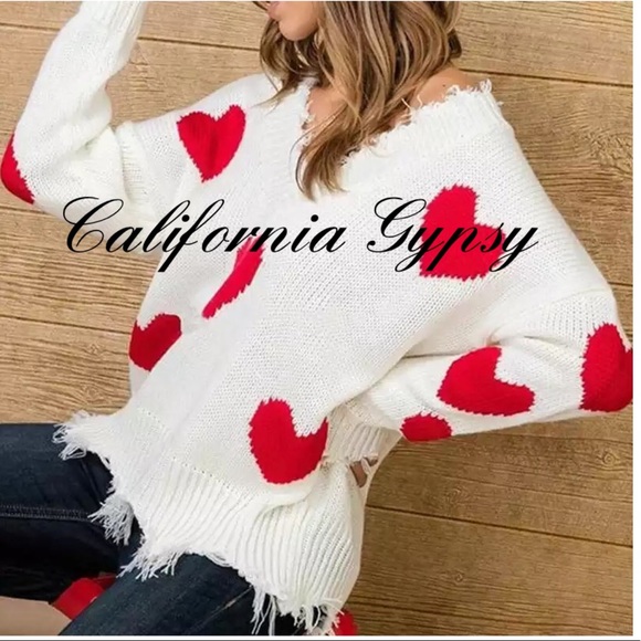 Distressed Heart Frayed Knit Sweater - Picture 5 of 11